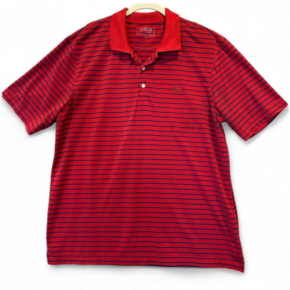 Perlis Crawfish Classic Fit Performance Polo Red & Navy Stripe Size Large - Picture 1 of 8